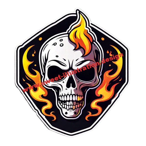 Flammende Schädelwache: Feuriges Totenkopf-Emblem in lebhaften Farben